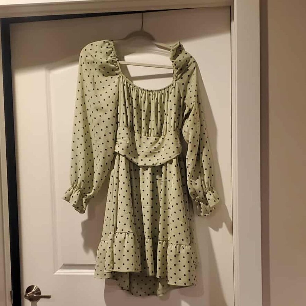 Mint Green Polka Dot Tie-back Mini Dress